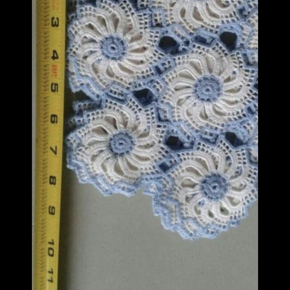 Blue and White Floral Crochet Dolies